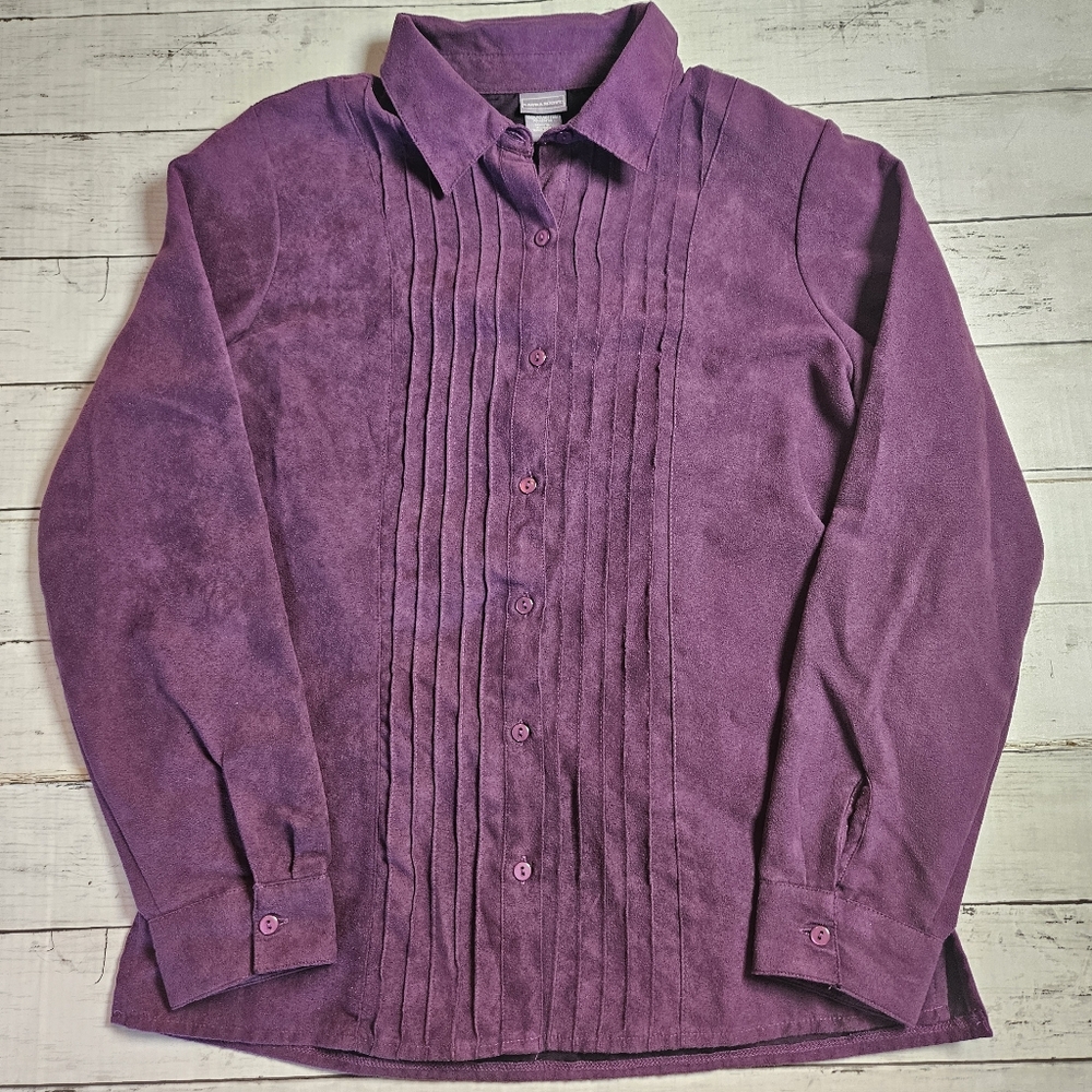 Laura Scott Faux Suede Purple Button Up Size Small